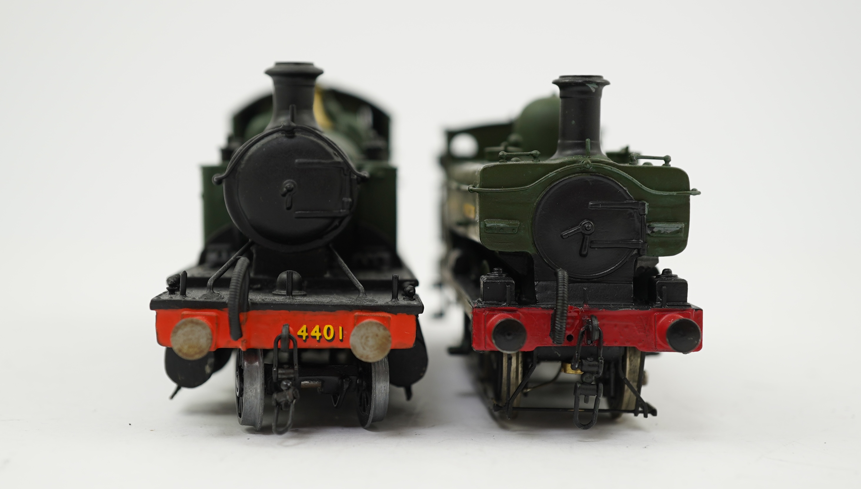 Two 00 gauge brass and white metal kit built GWR tank locomotives; a 4400 class 2-6-2 Prairie Tank, 4401, together with an 1854 class 0-6-0PT, 1861, constructed, painted and lined to a high standard, both motored for two